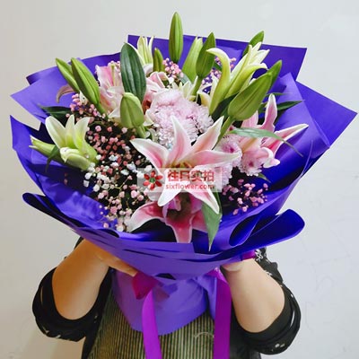 十堰6支粉色多头百合，真诚的问候