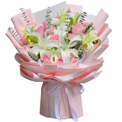 十堰16朵粉玫瑰百合，感情稳定坚固