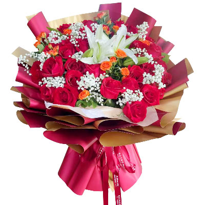 十堰33朵红玫瑰百合，爱如同花般绽放